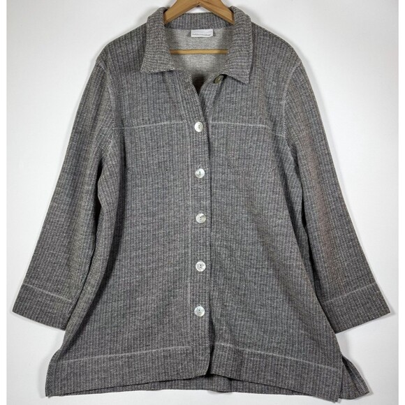 Soft Surroundings Tops - Soft Surroundings Shacket Womens Large Gray Herringbone Button Front‎ Jacket Top